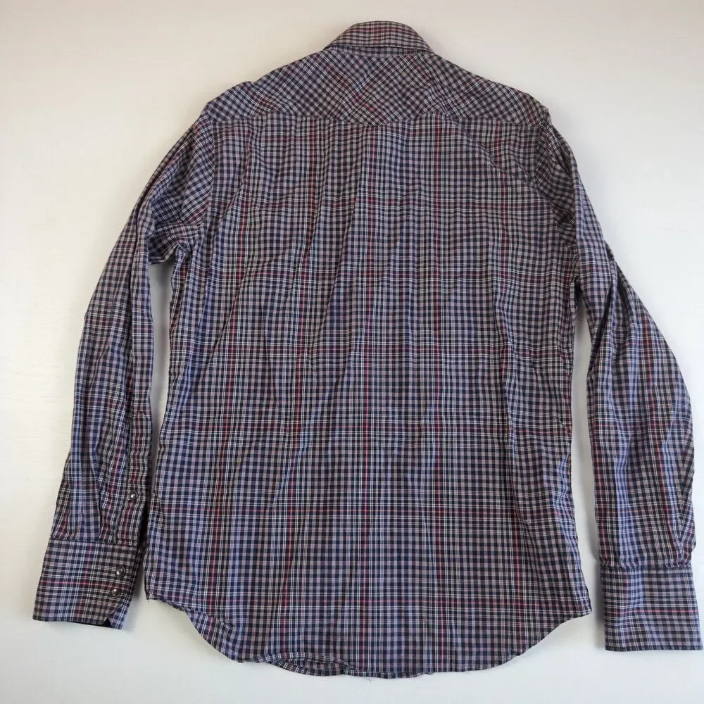 Banana Republic Western Shirt Mens S Pearl Snap Long sleeve Red, Navy Plaid